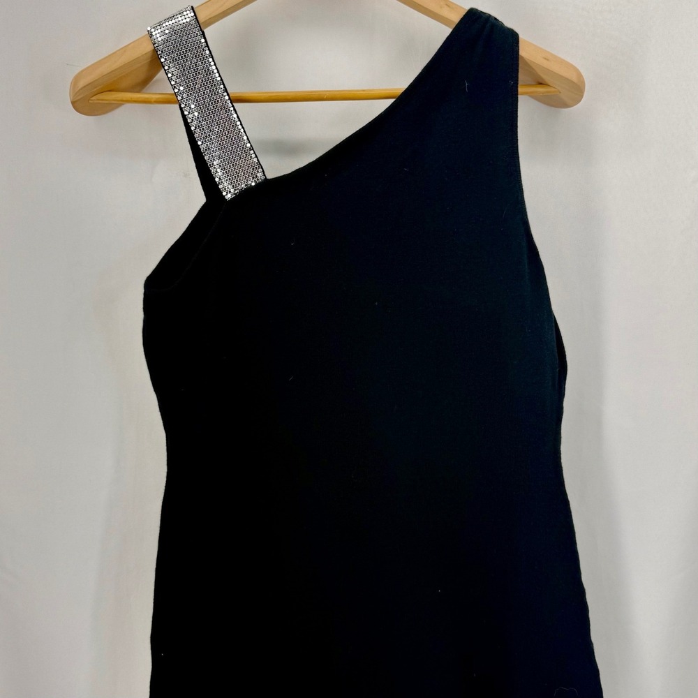 Cache One Shoulder Black Top Rhinestone Strap‎ Women's M